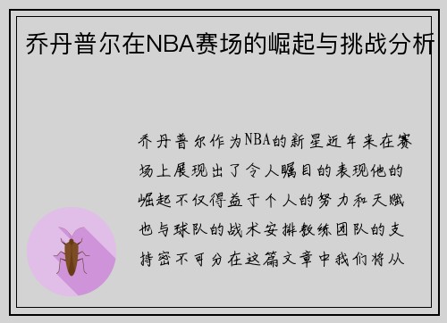 乔丹普尔在NBA赛场的崛起与挑战分析